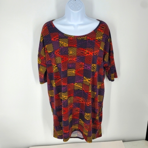 Lularoe Women Small Blouse Shirt Pullover Short Sleeve Geometric Colorful - Picture 1 of 4